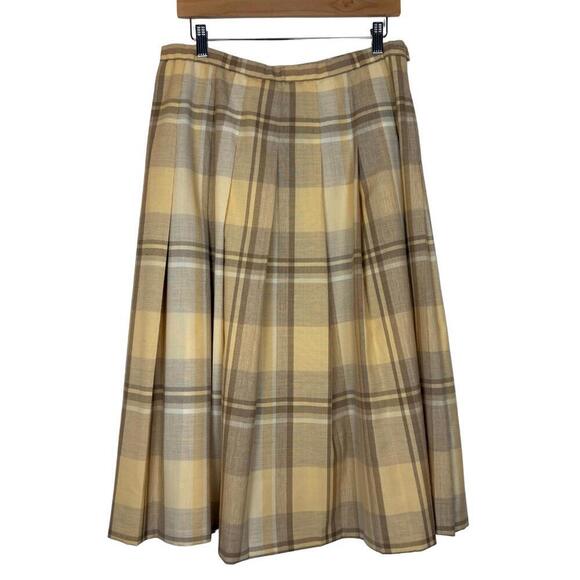 Pendelton Size: 16 Petite 100% Virgin Wool Tan Academic Plaid Tartan Skirt - Picture 1 of 7